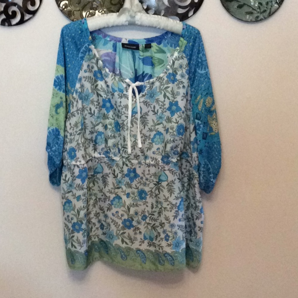 Avenue  Beautiful Fab Multi-Print Chic Boho Top